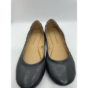 Lucky Brand Echo 2 Ballet Flats Size 7.5 Black Leather Laced Heels Round Toe
